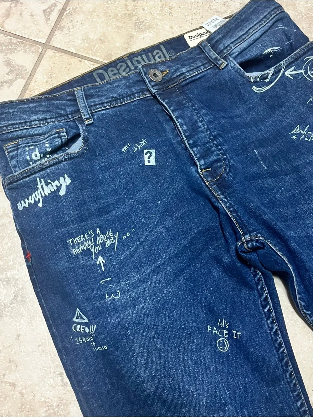 Desigual Men’s Blue Slim Straight Jeans Button Fly Dark Wash Size 32
